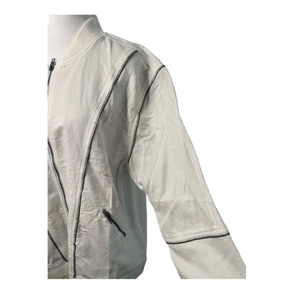 5133 FREE PEOPLE X SANDRINE ROSE WHITE JACKET WUTH ZIPPER‎ ACCENTS, LG